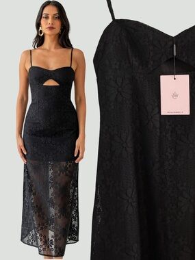 Hello Molly Luvalot Stylish Location Maxi Dress Black Lace Size 6